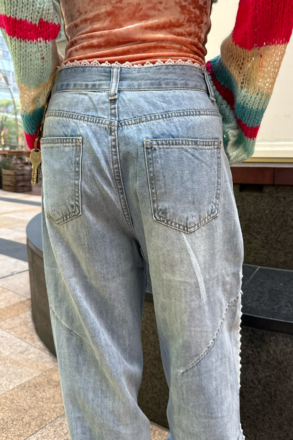 Lace denim pants