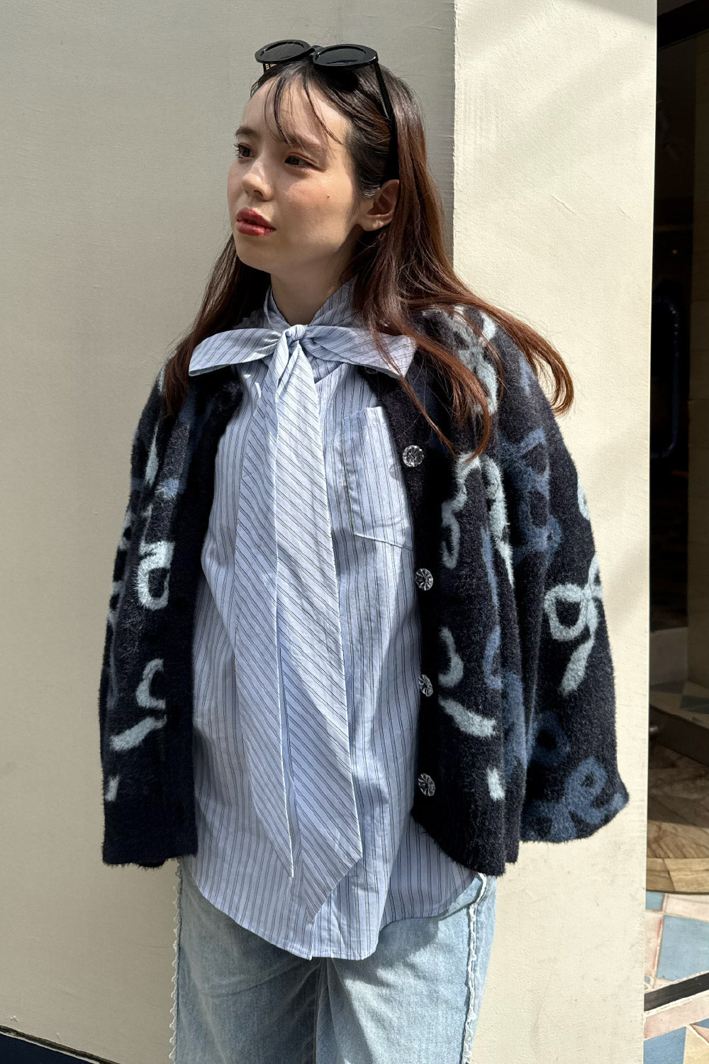 Stripe bow tie shirt