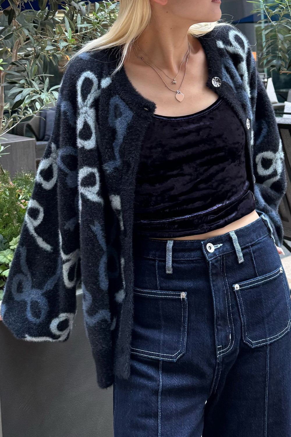 Ribbon Fuzzy Cardigan