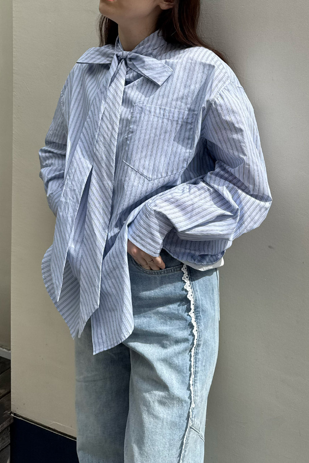 Stripe bow tie shirt