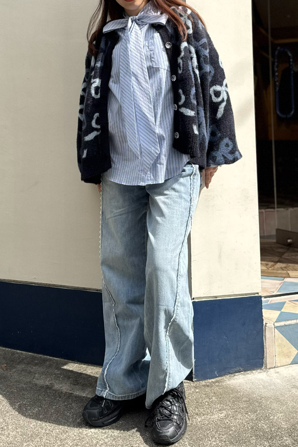 Stripe bow tie shirt