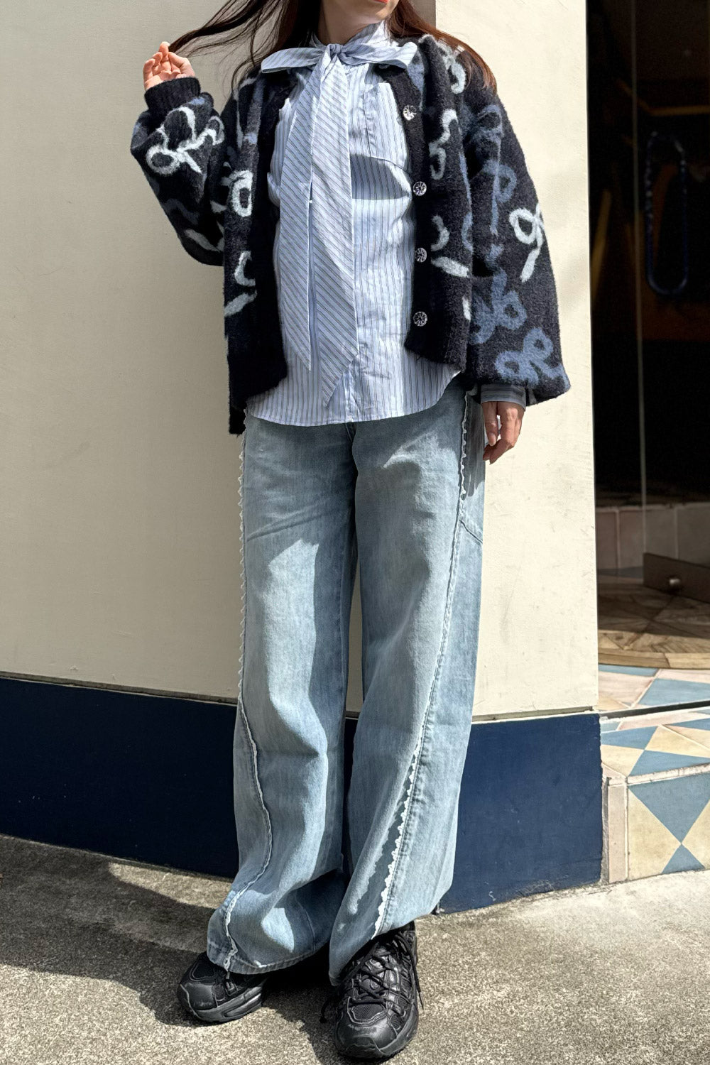 Stripe bow tie shirt