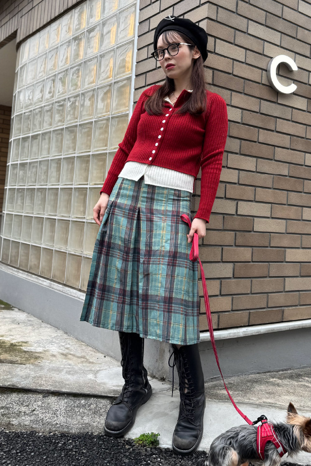 Check tack midi skirt