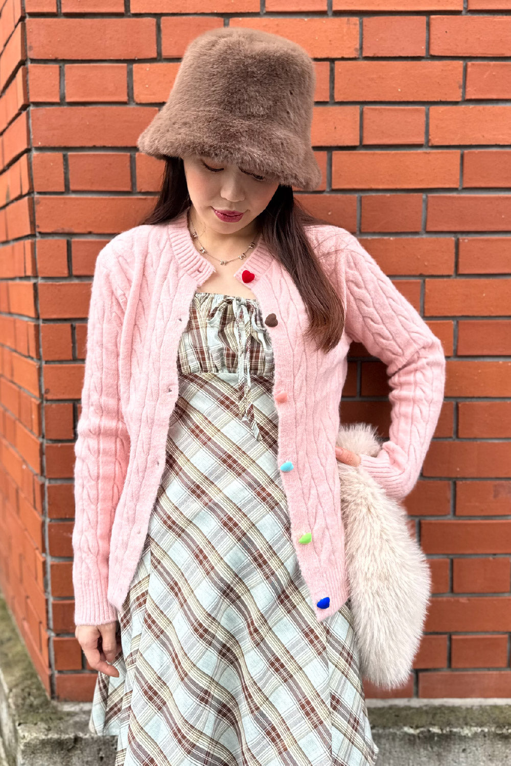 Colorful heart button cardigan