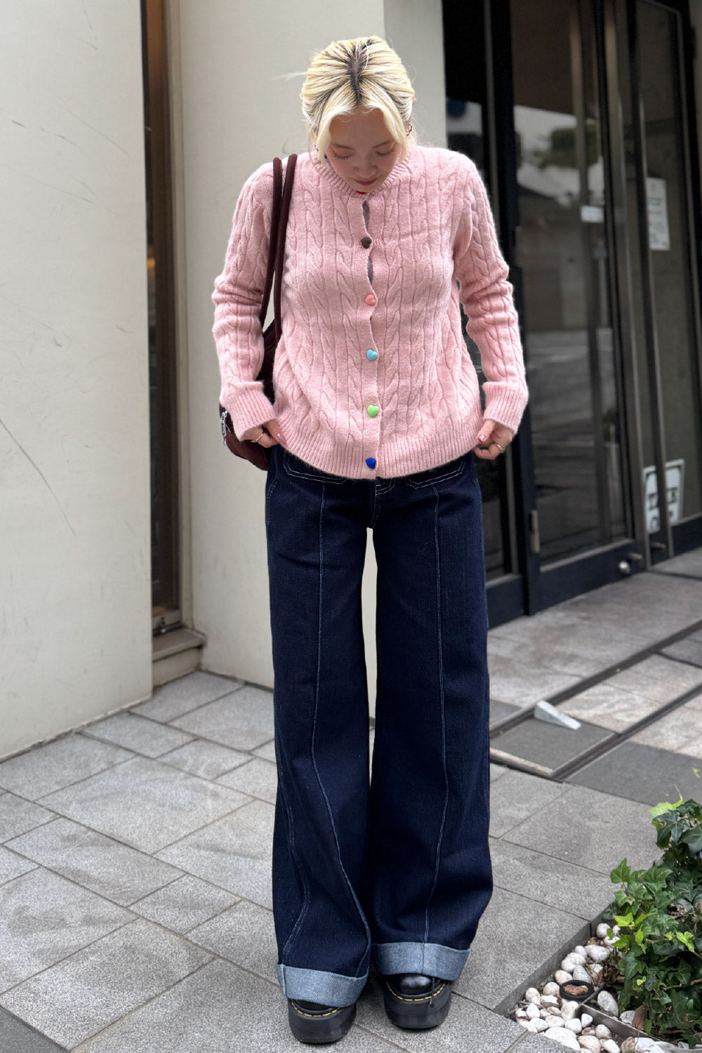 Colorful heart button cardigan