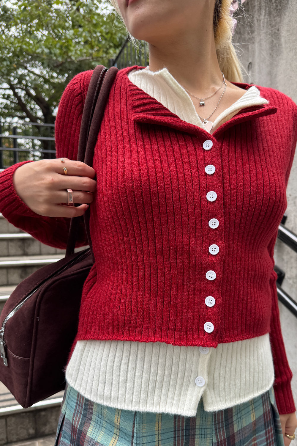 Fake layered cardigan