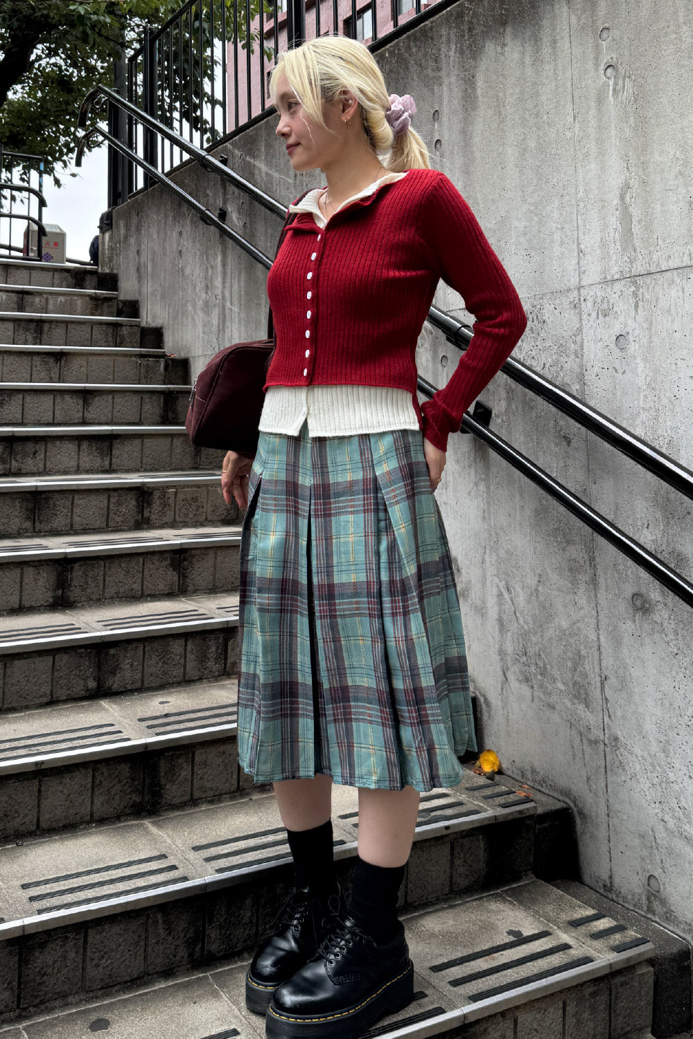 Check tack midi skirt