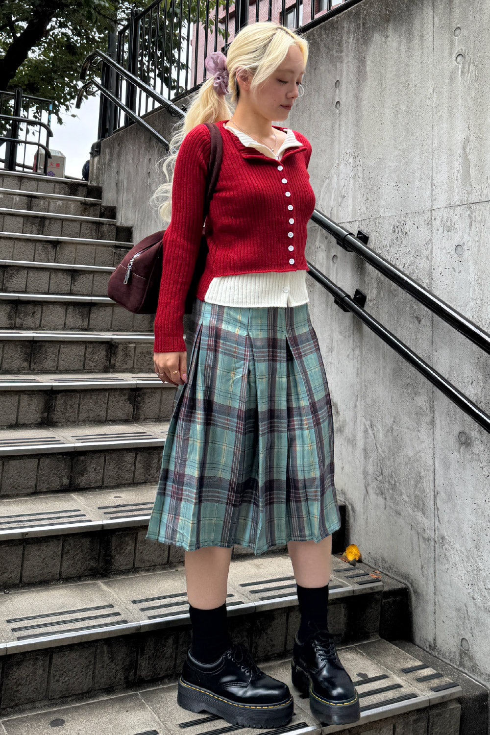 Check tack midi skirt