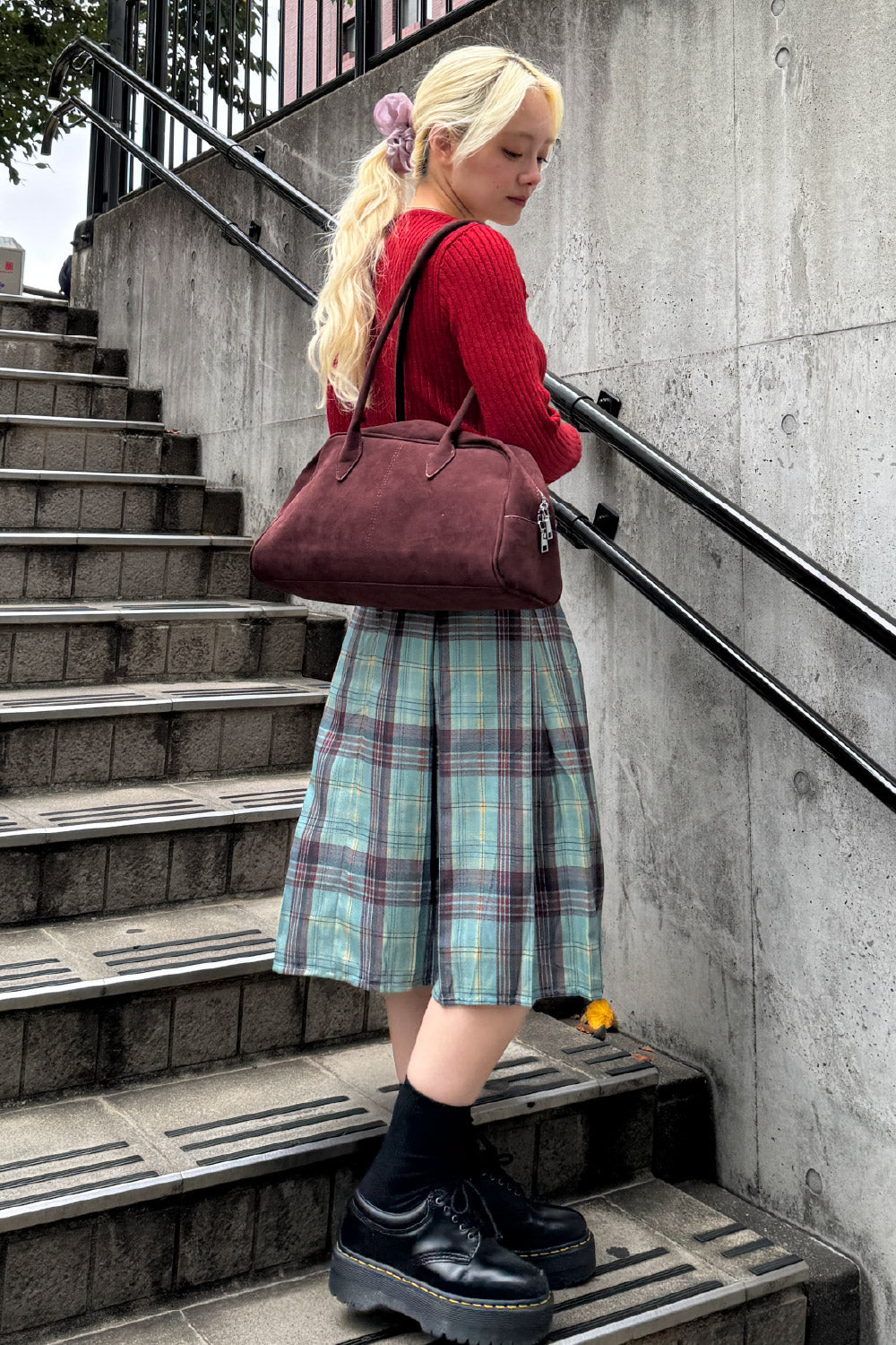 Check tack midi skirt