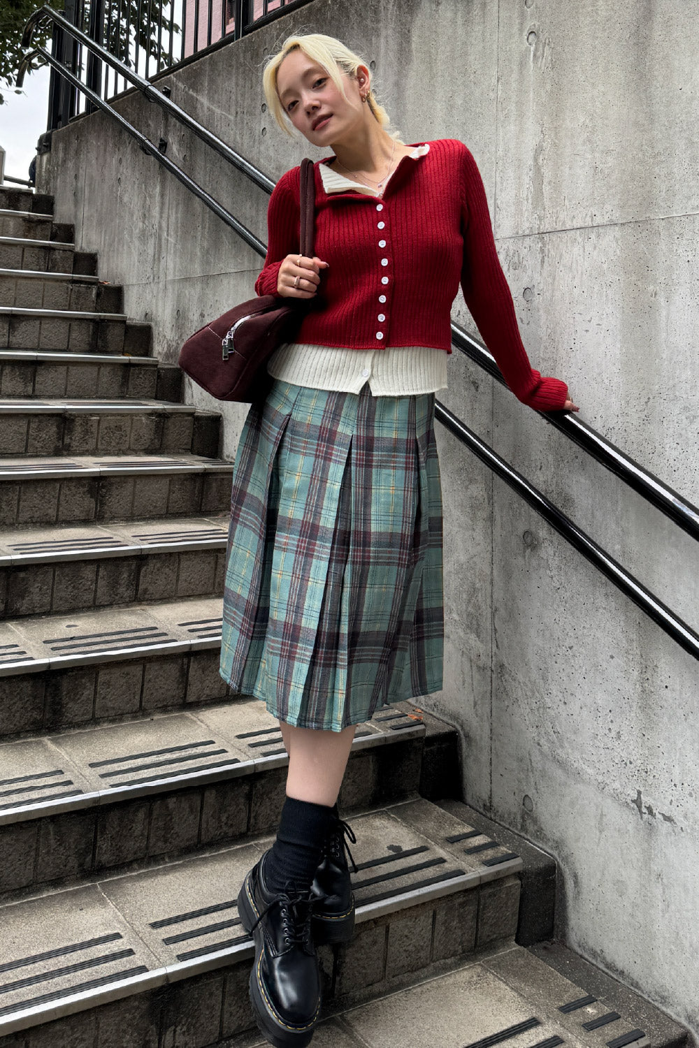 Check tack midi skirt