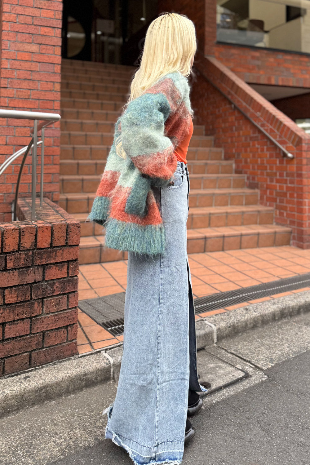 Denim slit long skirt