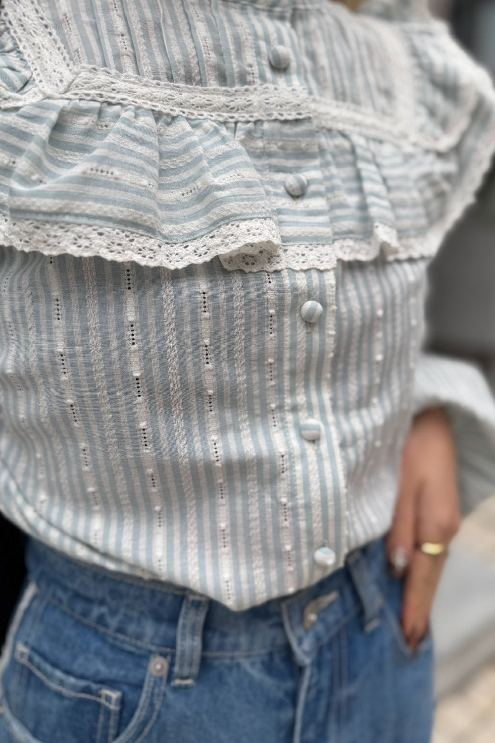 Lace Frill Stripe Blouse
