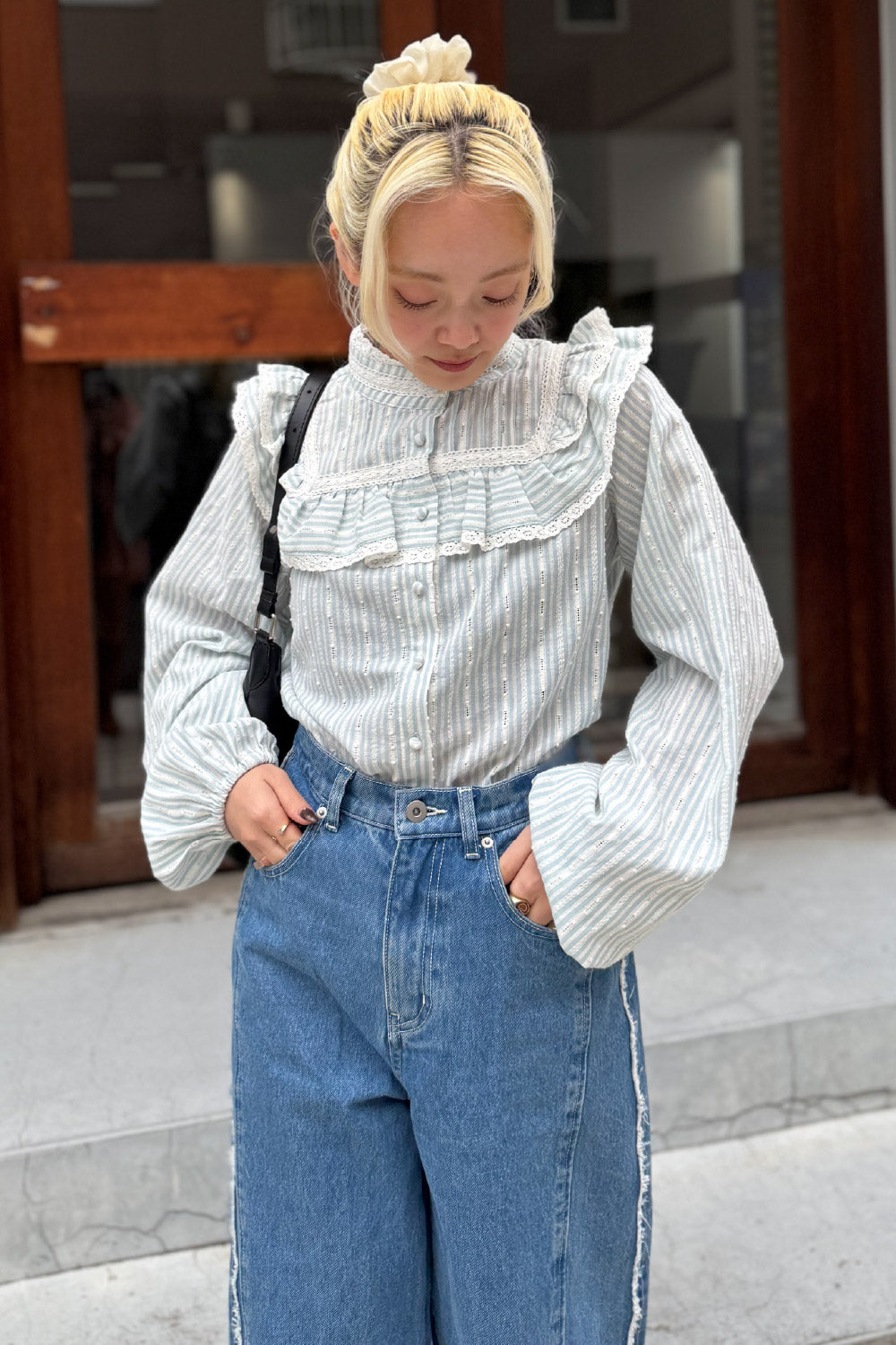 Lace Frill Stripe Blouse