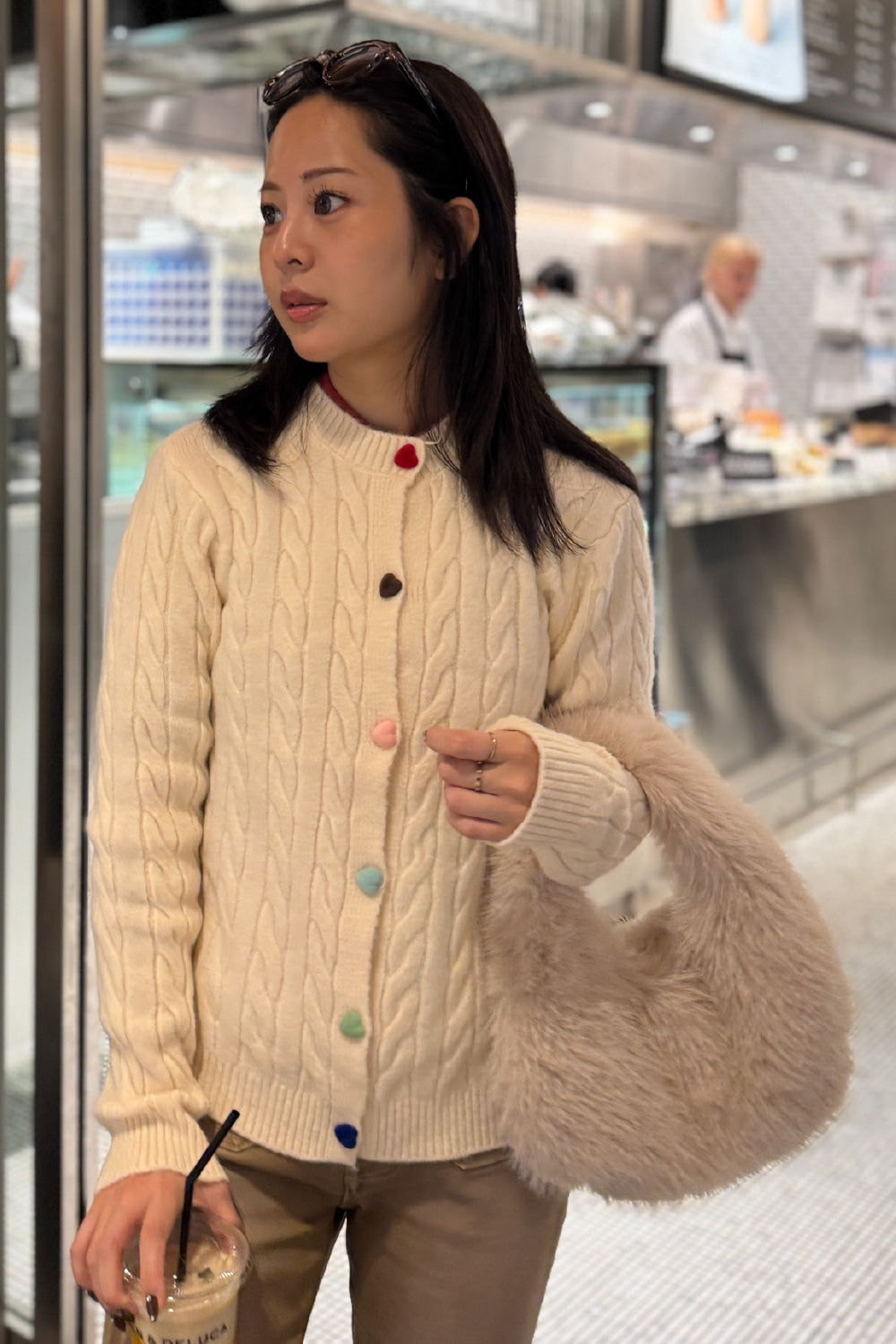 Colorful heart button cardigan