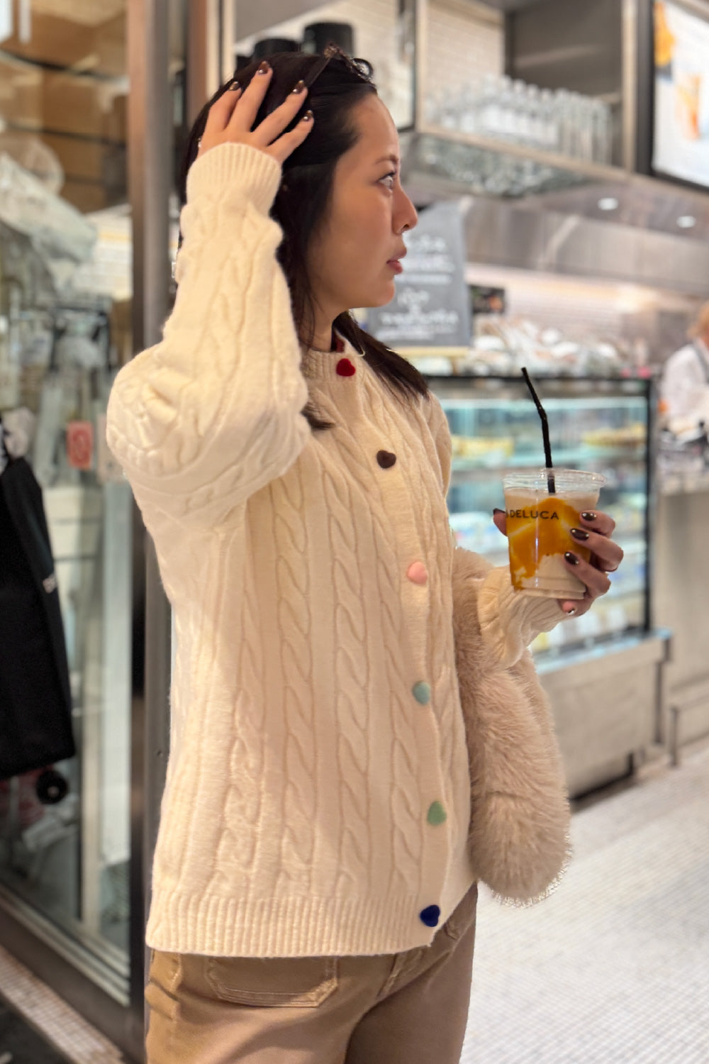 Colorful heart button cardigan