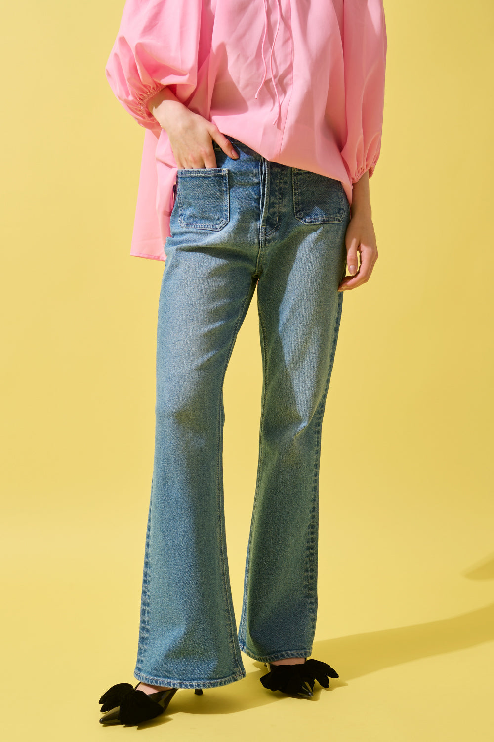 Cherry Bell Flare Denim Pants