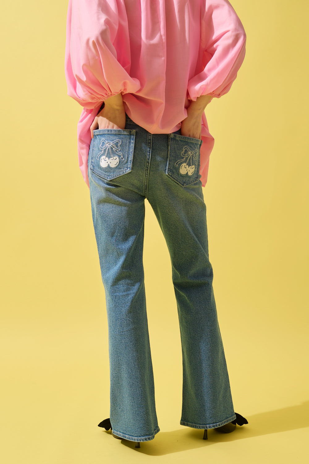 Cherry Bell Flare Denim Pants