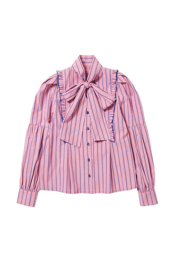Stripe Big Bowtie Blouse / Pink