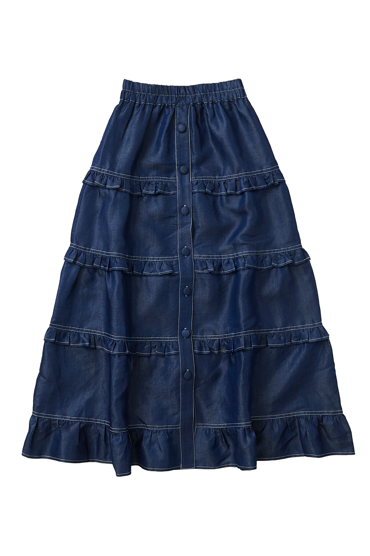 Glitter Chambray Frill Skirt / Navy