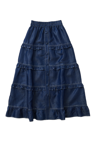 Glitter Chambray Frill Skirt / Navy