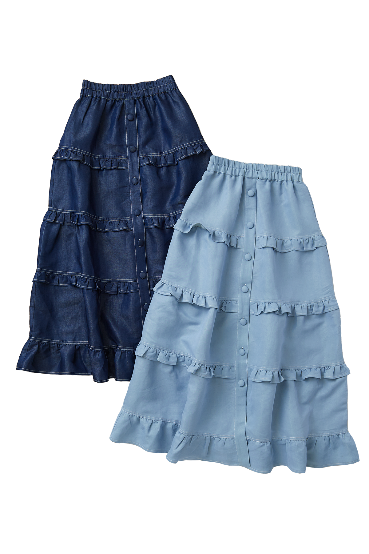 Glitter Chambray Frill Skirt / Blue
