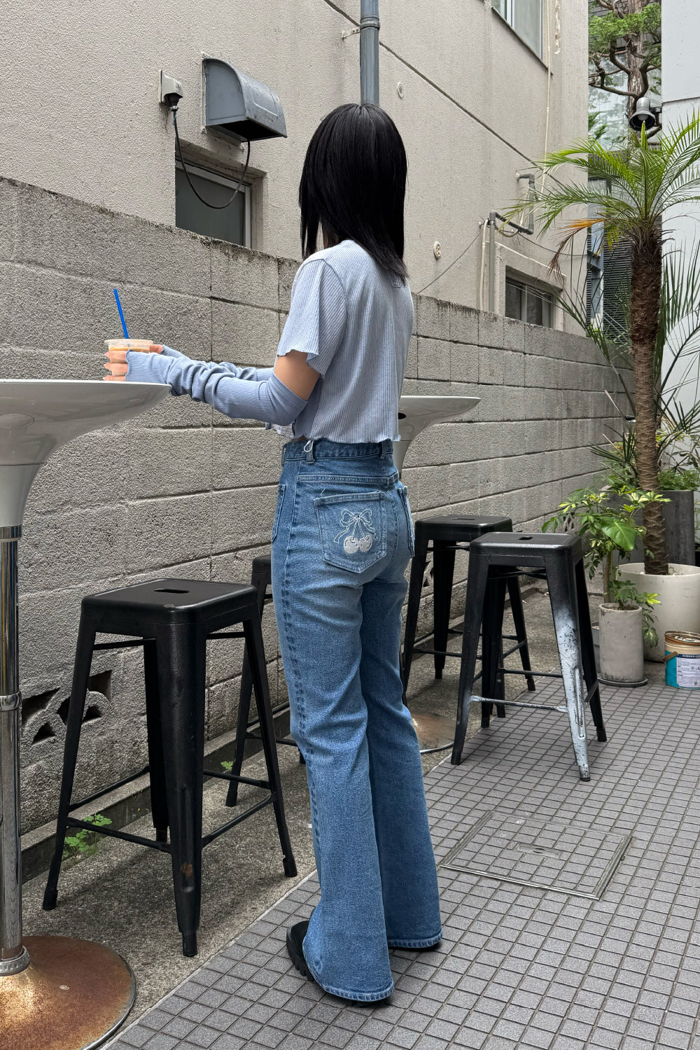 Cherry Bell Flare Denim Pants