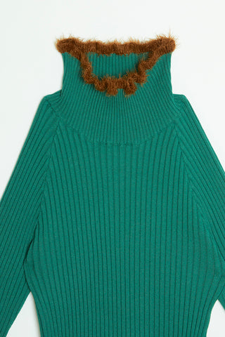 Love Feather Turtleneck Knit Top / Green