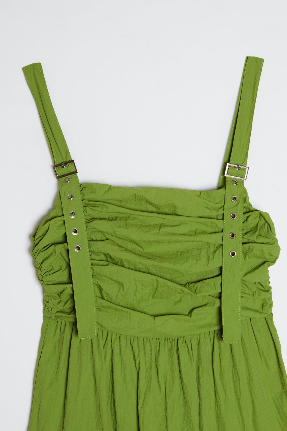 Gathered flared dress / Green