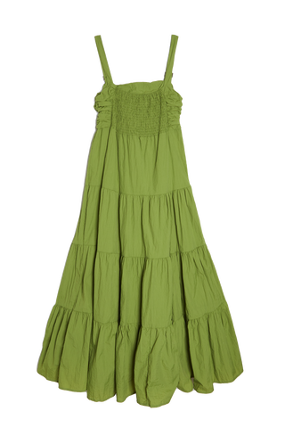 Gathered flared dress / Green
