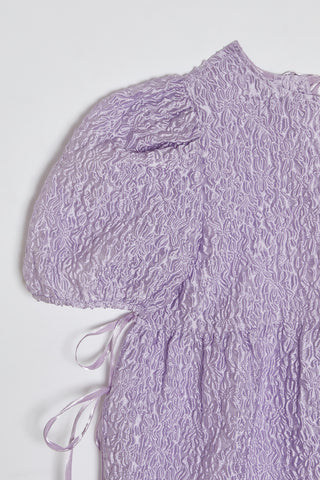 Flower Sheer Puff Sleeve Tunic Top / Purple