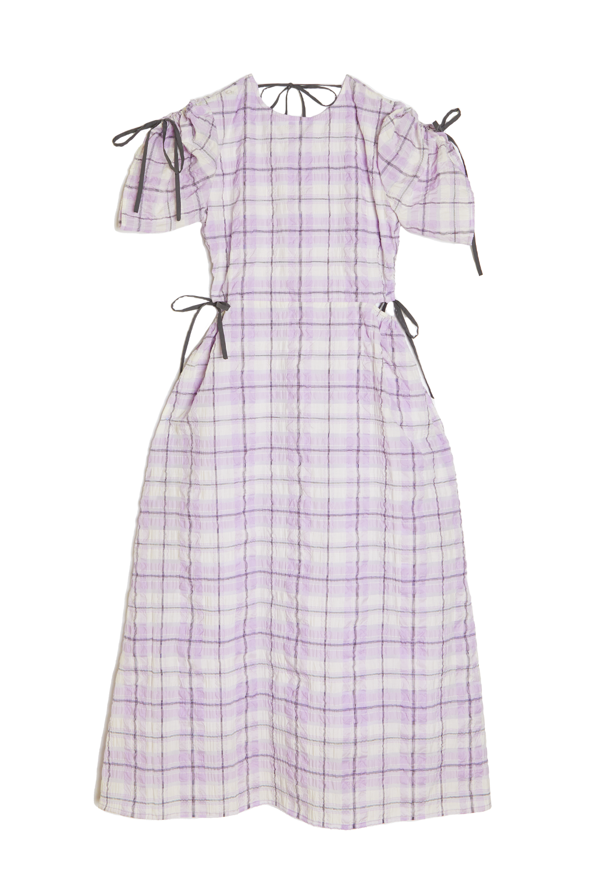 Summer Fresh Ribbon Check Dress / Purple