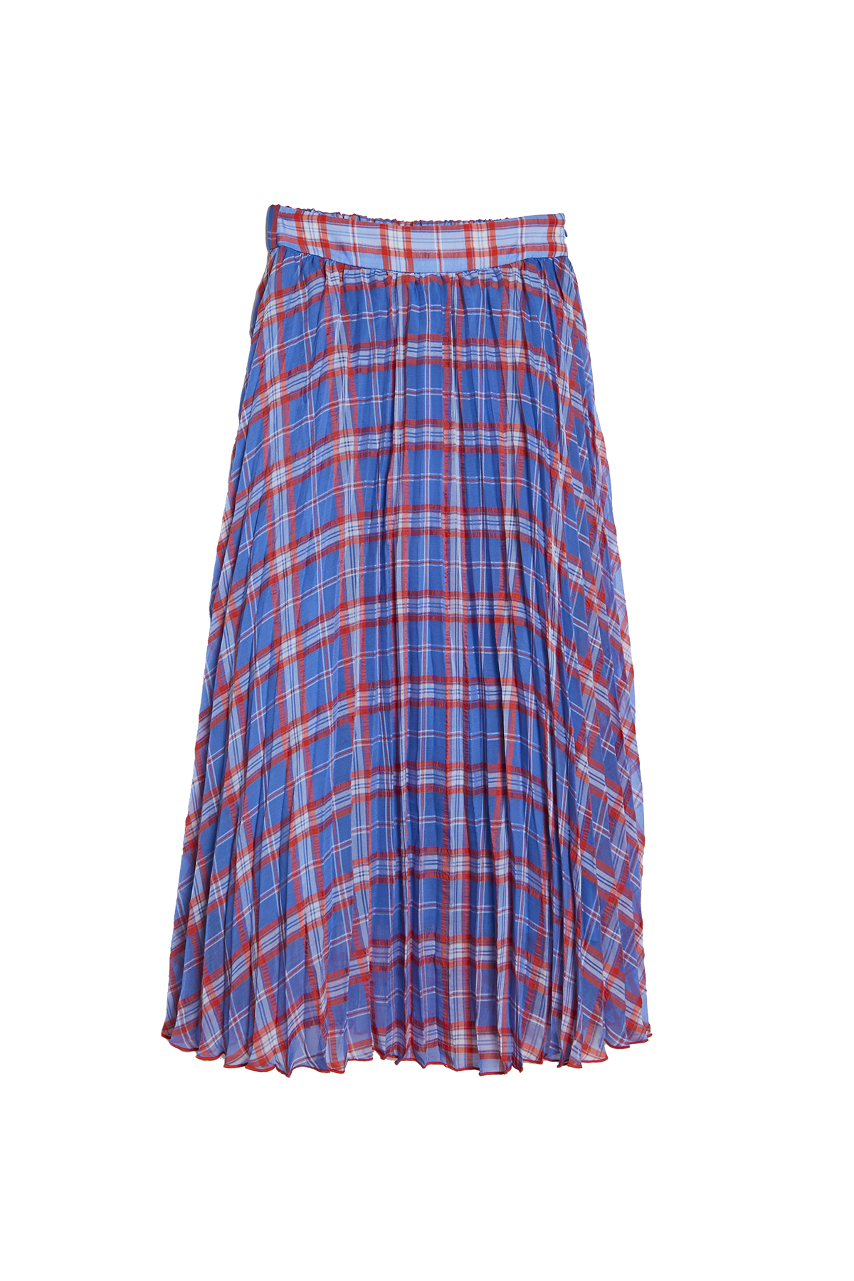 Different Plaid Pleats Skirt / Blue