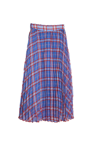 Different Plaid Pleats Skirt / Blue