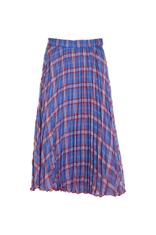 Different Plaid Pleats Skirt / Blue