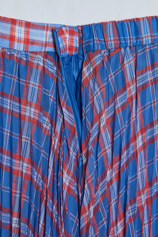 Different Plaid Pleats Skirt / Blue