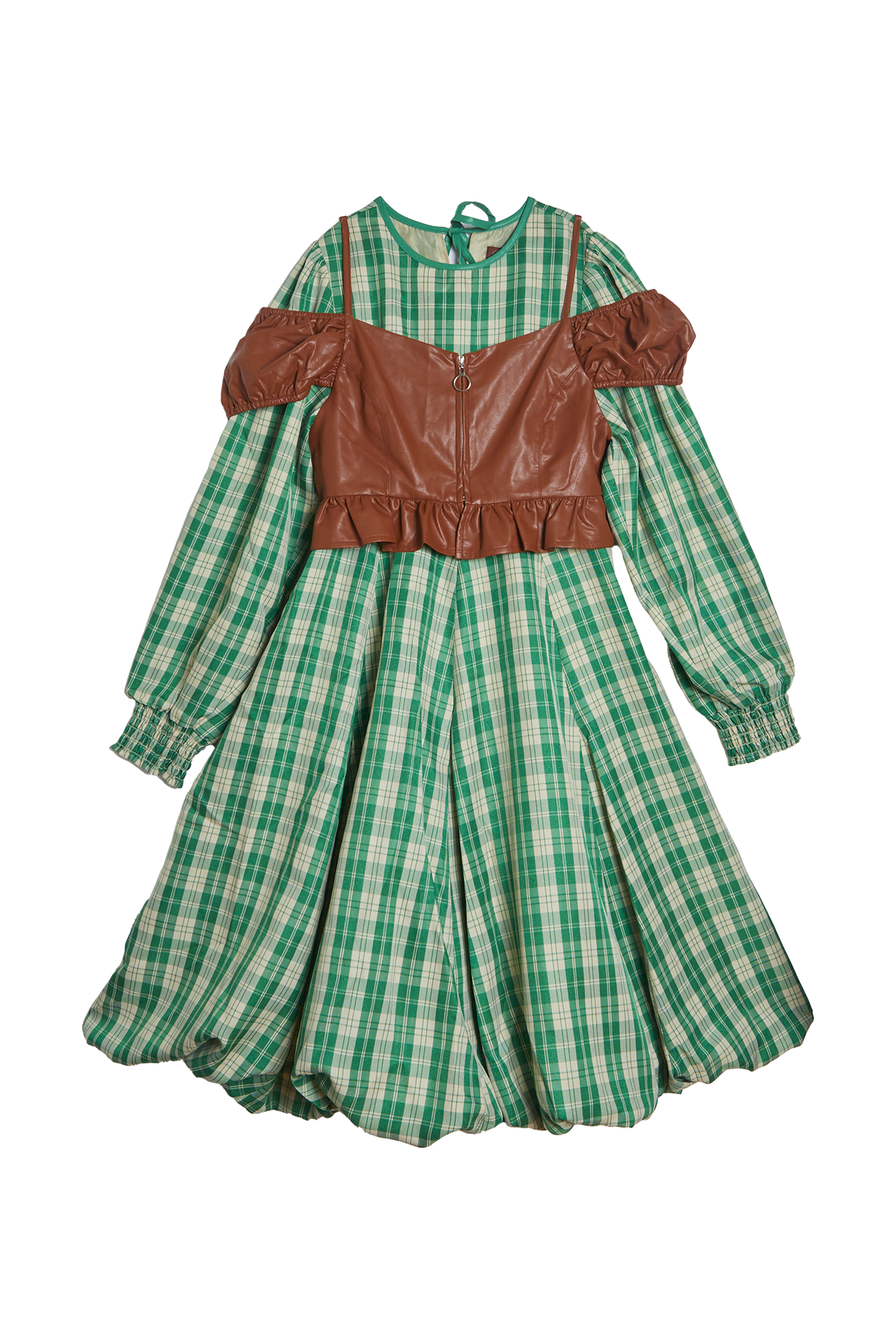 Special Balloon Check Dress / Green