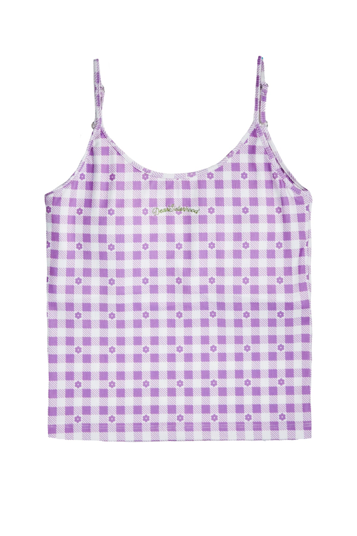 Sheer Top & Bra Cup Camisole Set / Purple × Purple Gingham Flowers