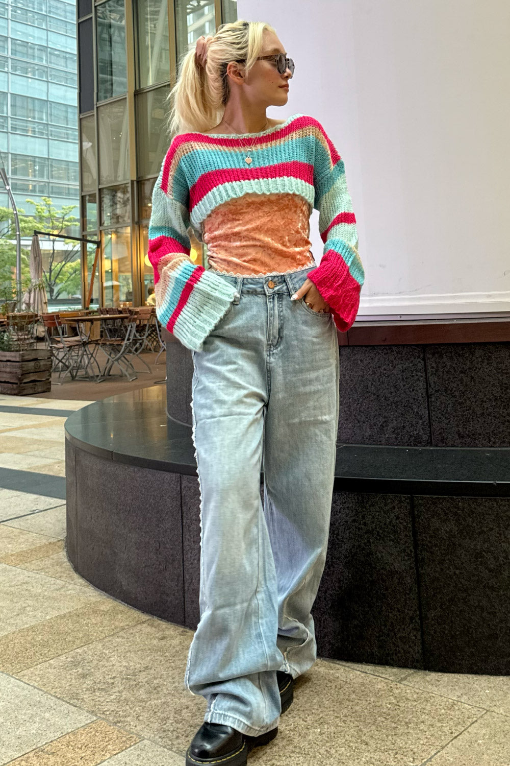 Lace denim pants