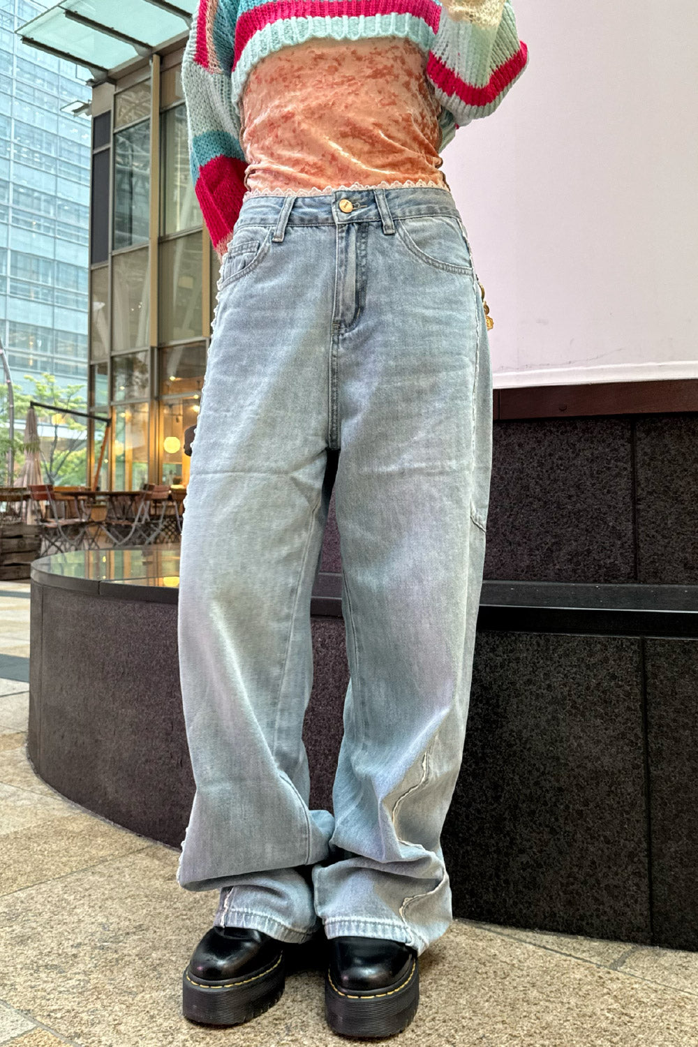 Lace denim pants