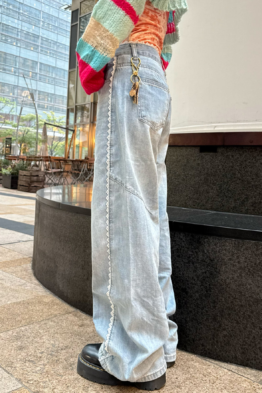 Lace denim pants