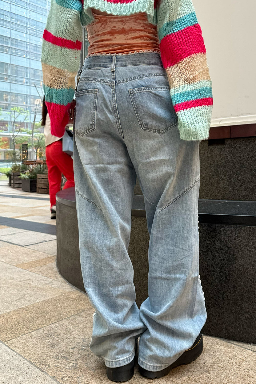 Lace denim pants