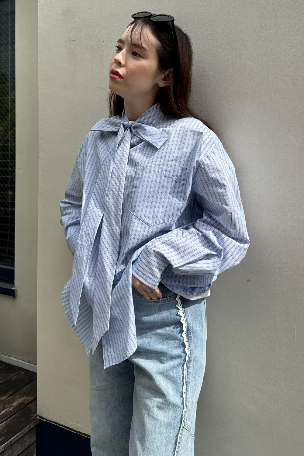 Stripe bow tie shirt
