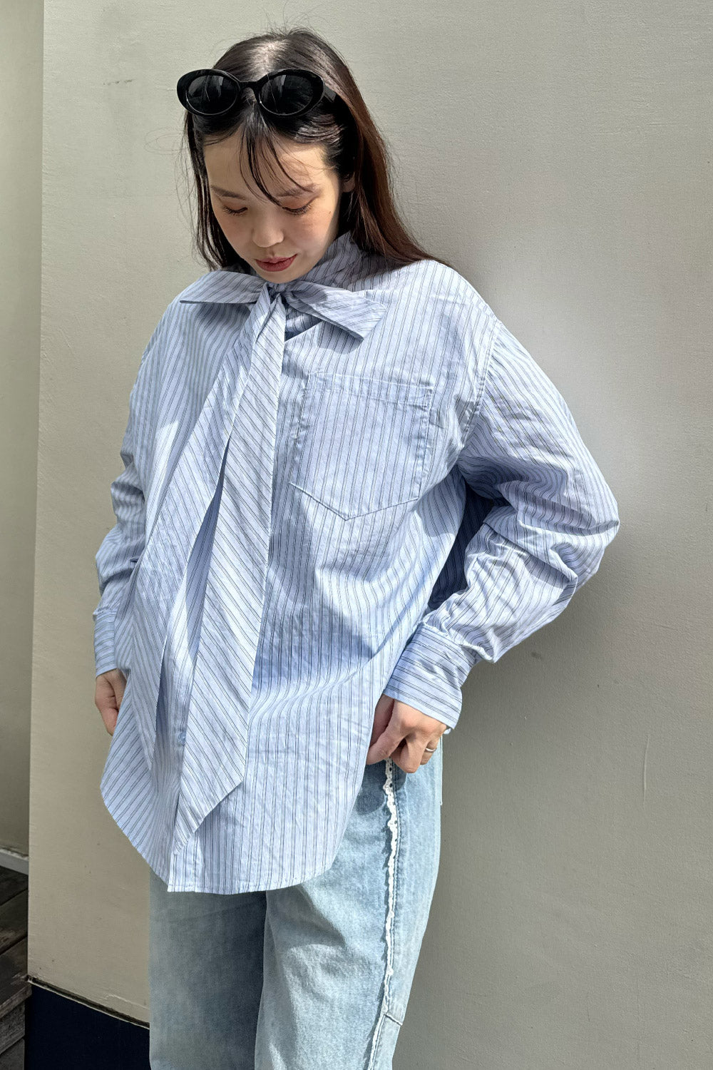 Stripe bow tie shirt