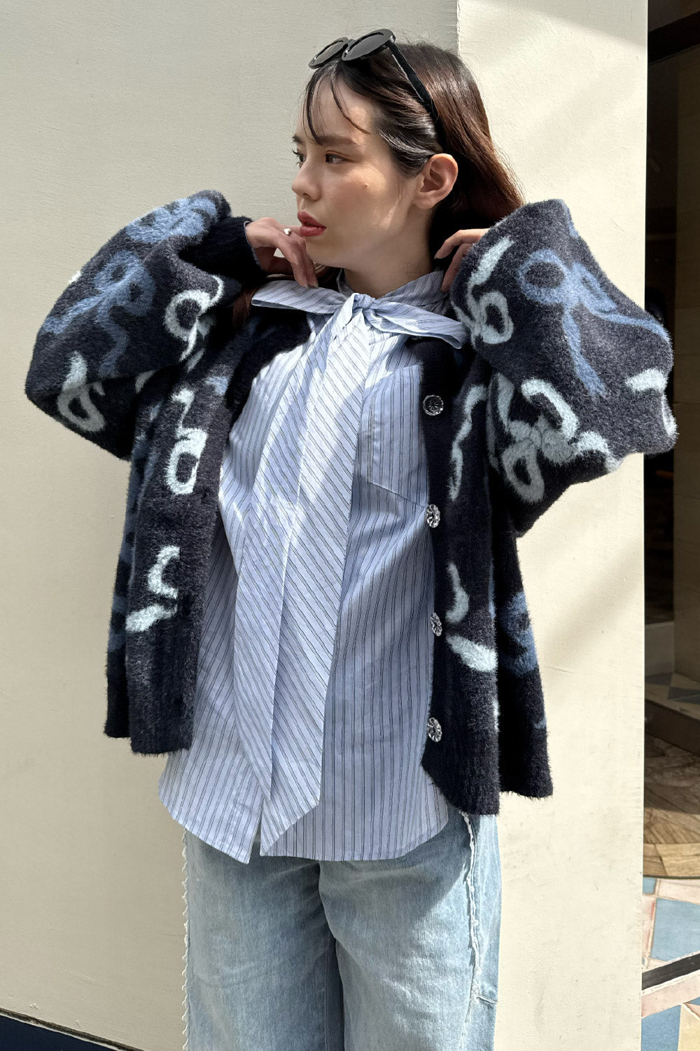 Stripe bow tie shirt