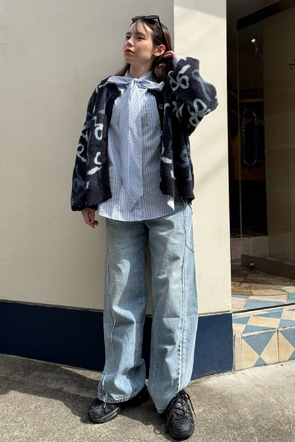 Lace denim pants
