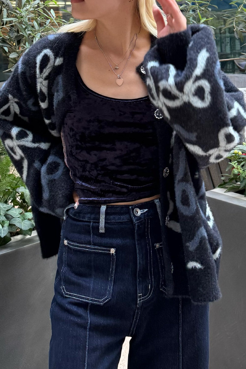 Ribbon Fuzzy Cardigan