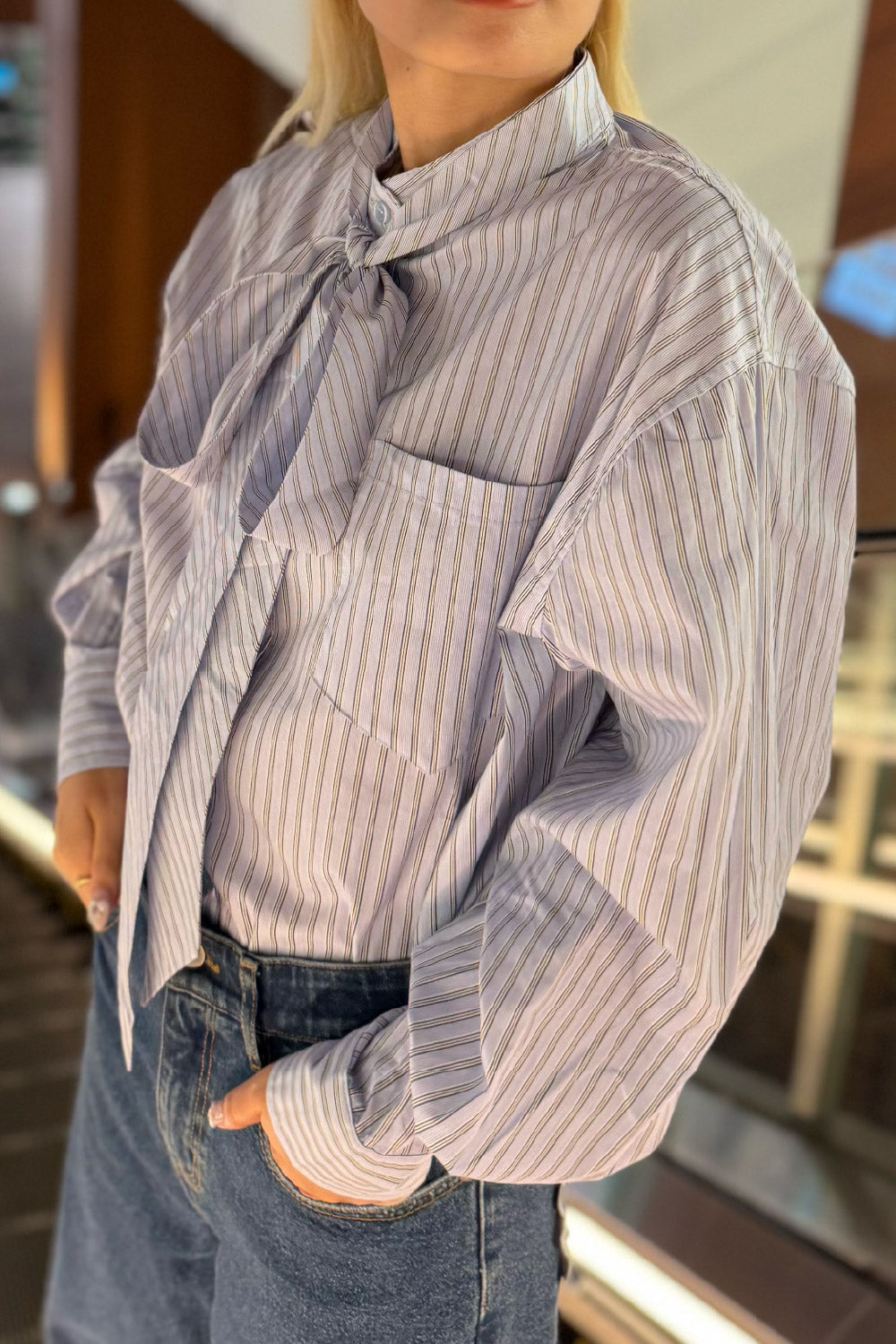 Stripe bow tie shirt