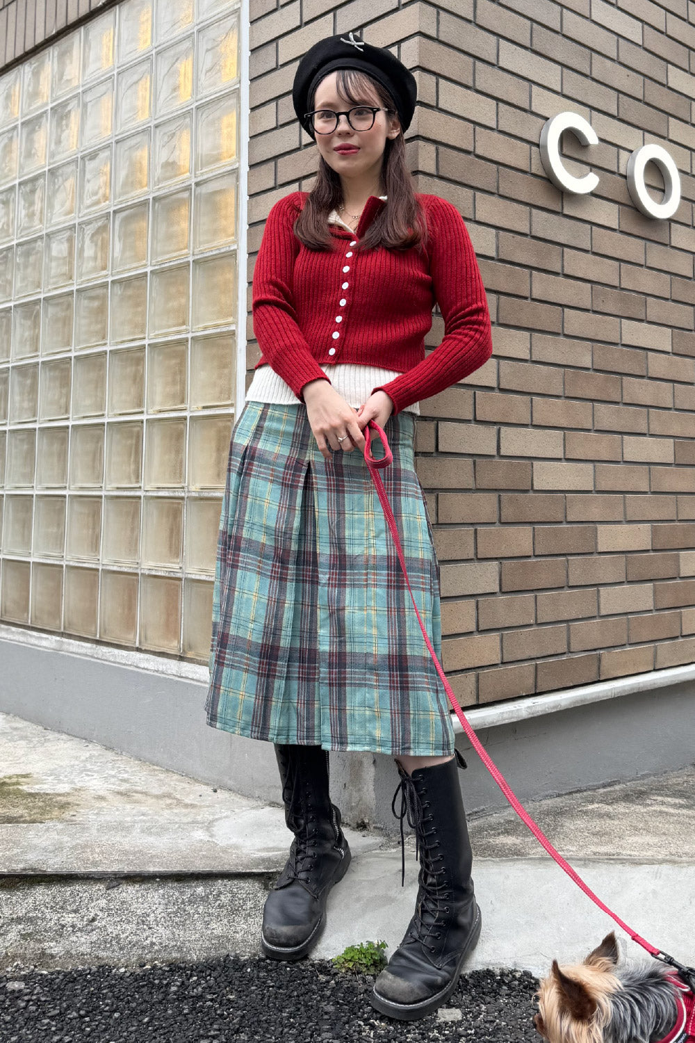 Check tack midi skirt