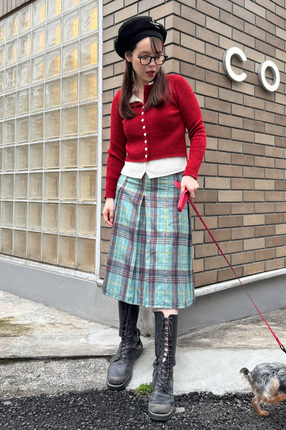 Check tack midi skirt