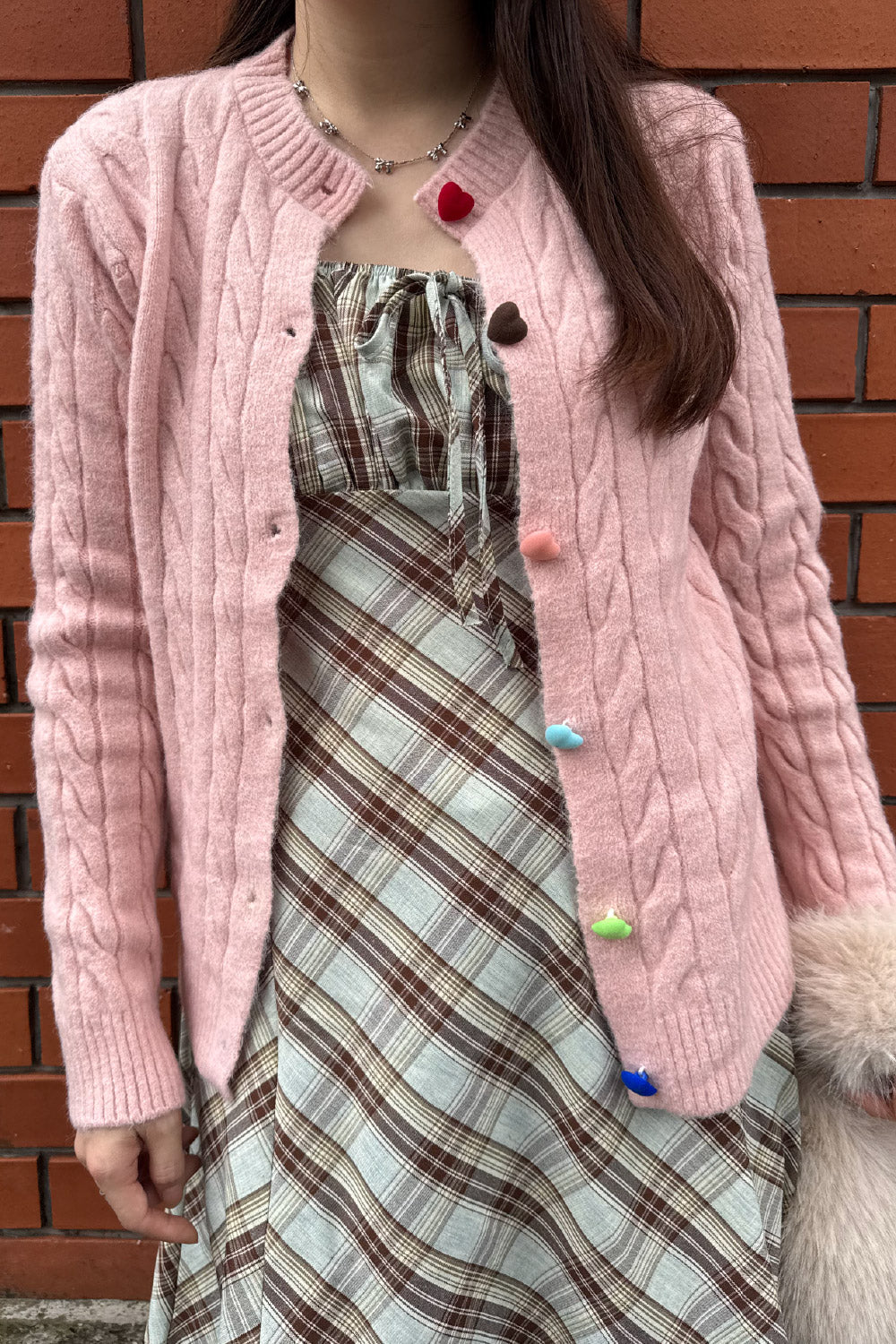 Colorful heart button cardigan